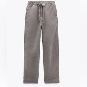 Zara Linen Blend Barrel Leg Pants